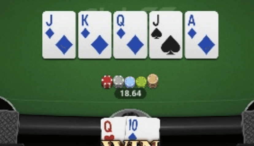 Pokertisch mit Straight-Karten und WIN-Anzeige