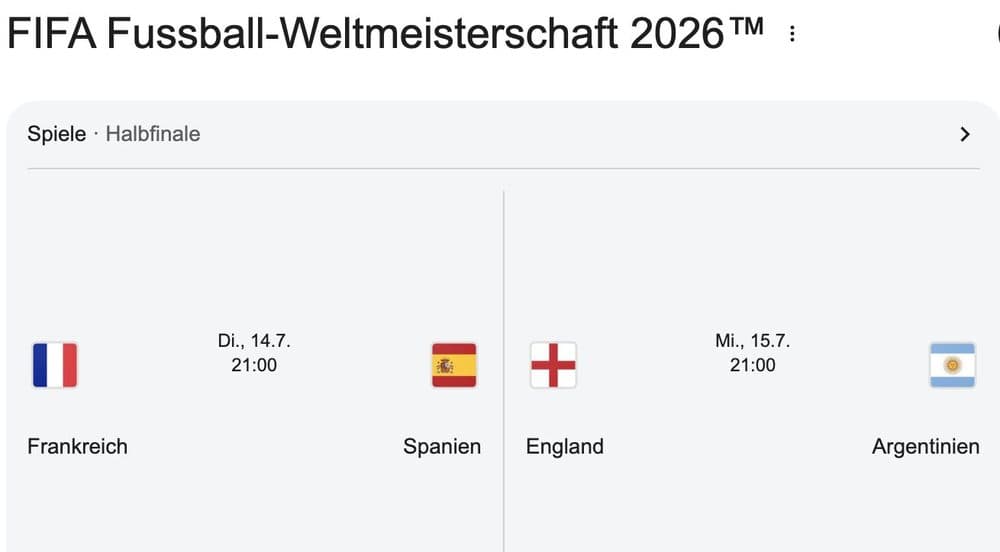 FIFA Fussball-Weltmeisterschaft 2026 Halbfinale Spielplan